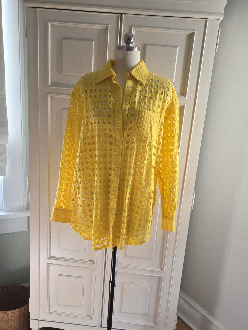 SOLID & STRIPED Yellow Eyelet Button-Down Beach Cover Up Shirt